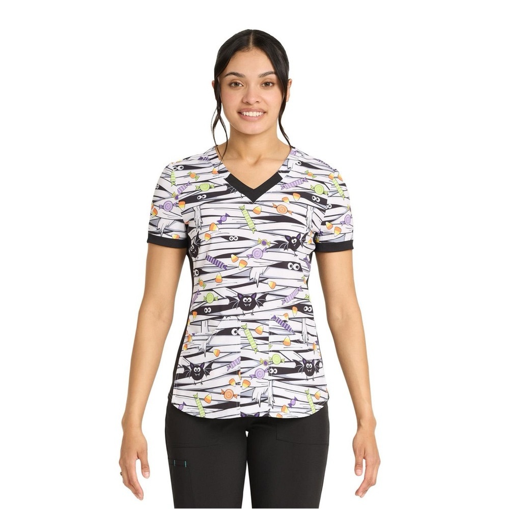 Scrubstar That's A Wrap Women's Medium V-Neck Print Scrub Top - Black and White